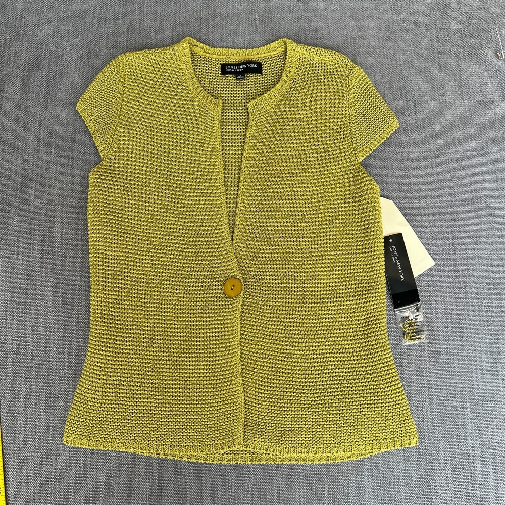 Jones NY Collection Sweater Vest Womens Small Lemon Textured Knit Single Button